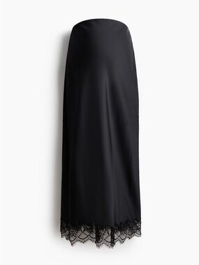 H&M Mama Satin Midi Skirt Black Lace Trim Slip Skirt Womens Small NWT